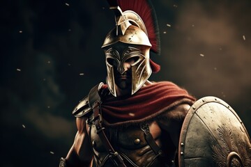 Fototapeta premium Legendary Gladiator: A Roman Gladiator in Glimmering Armor, Ready for Battle.