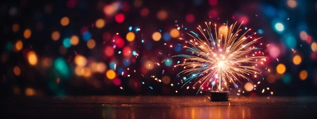 Fotobehang Colorful firework with bokeh background. New Year celebration, Abstract holiday background © @uniturehd