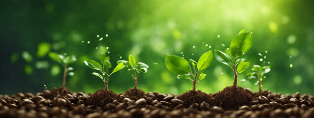 Growth Trees concept Coffee bean seedlings nature background Beautiful green