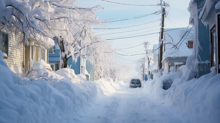 snow-covered city street during a heavy snowfall