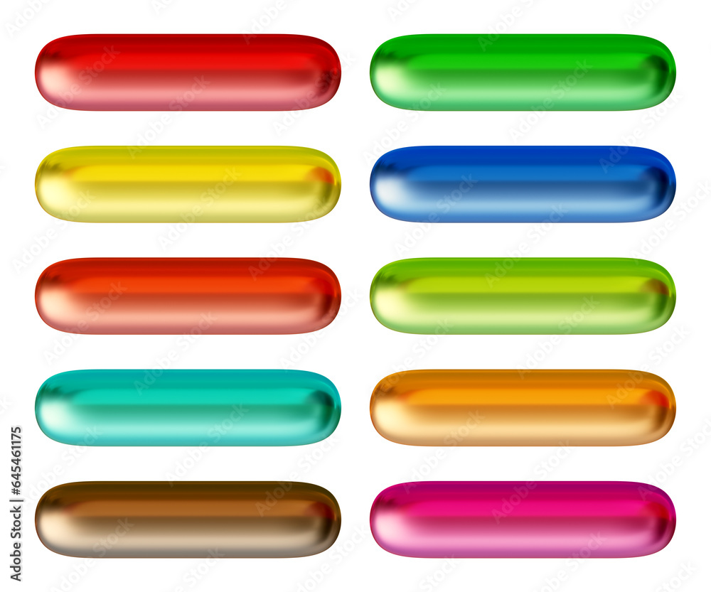 Poster set of round rectangle shape buttons in 3d rendering isolated on transparent background for text, in
