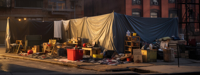 Homeless tent camp on a city street