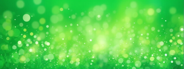 Obraz premium Spring background, abstract banner, green blurred bokeh lights
