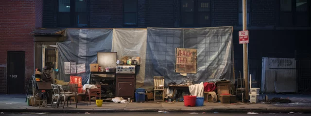 Papier Peint photo autocollant Etats Unis Homeless tent camp on a city street