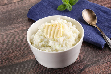 Homemade rice porridge with butter