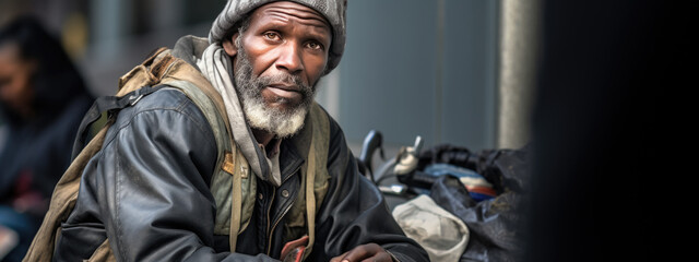 Homeless man on a city street