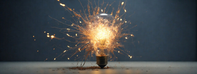 explosion of a traditional electric bulb. shot taken in high speed - obrazy, fototapety, plakaty