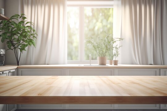 Fototapeta A wooden table in front of a window