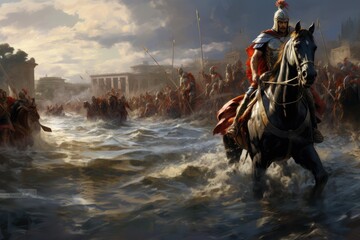 Julius Caesar's Fateful Decision: A Dramatic Historical Moment at the Rubicon River, an Iconic Event in Roman History
