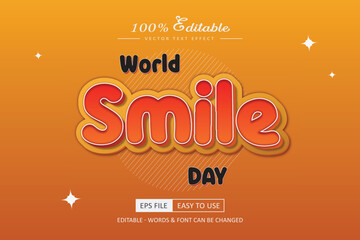 Happy world Smile day 3d editable font and text cartoon style vector