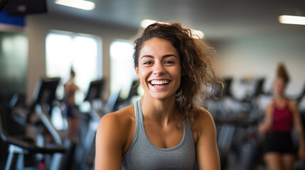 Fototapeta premium Portrait of a young athletic woman in a gym