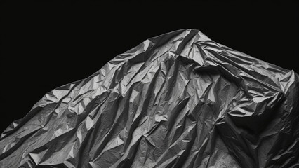 Shiny Black Background with Wrinkled Plastic Wrapper