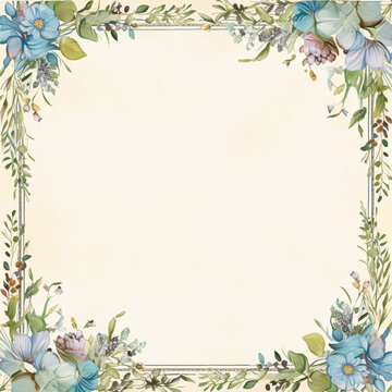 Square blank vintage floral paper background for printable digital paper, art stationery and greeting card illustration