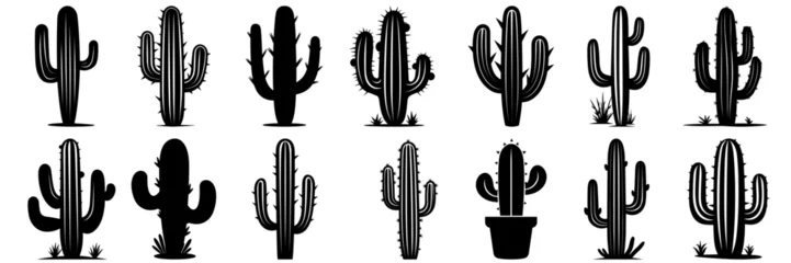 Foto op Canvas Cactus desert silhouettes set, large pack of vector silhouette design, isolated white background © FutureFFX