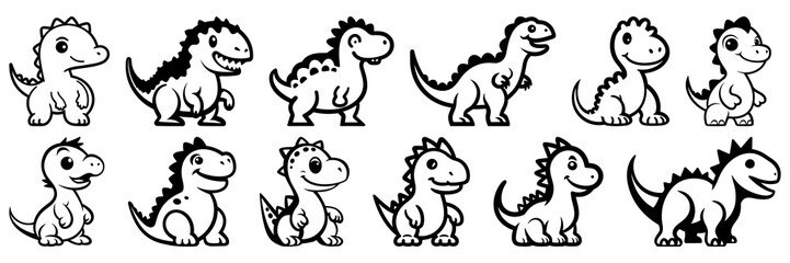 Cute dinosaur silhouettes set, large pack of vector silhouette design, isolated white background