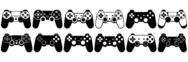 Game controller video console game silhouettes set, large pack of vector silhouette design, isolated white background © FutureFFX
