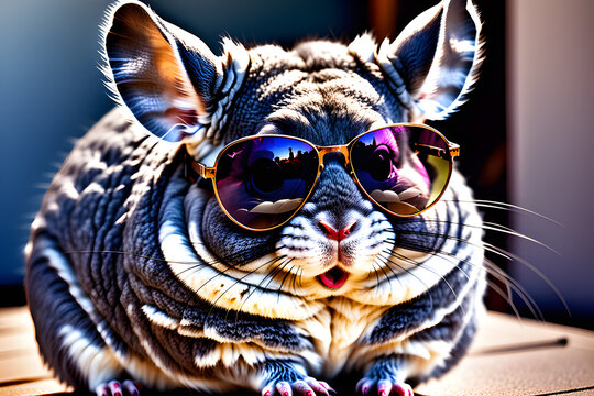 A picture of a chinchilla wearing sunglasses. Generative AI