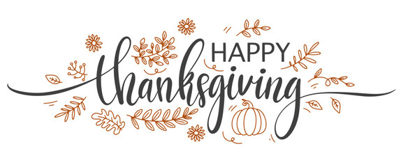 happy thanksgiving lettering calligraphy text brush vector