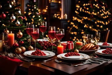 Christmas table setting Generated Ai