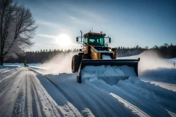 Gordijnen tractor in the snow Generated Ai © AI Artistry Atelier