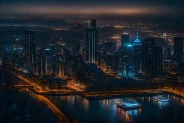Fototapeta na wymiar night city skyline Generated Ai