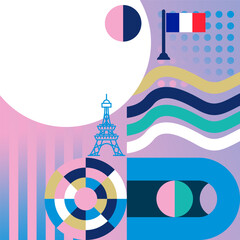 social media paris themed banner design. Geometric decoration celebration for national day of France flag, Template for wallpaper, banner, presentation, background