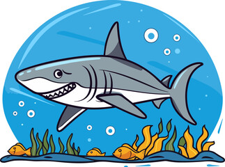 White shark fish underwater vector cartoon