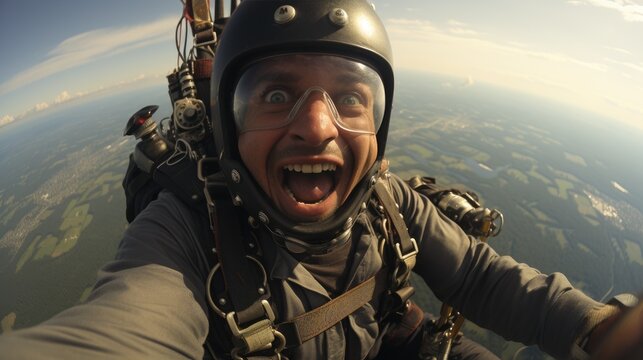 Skydiver emotions until opening the parachute. Generative AI
