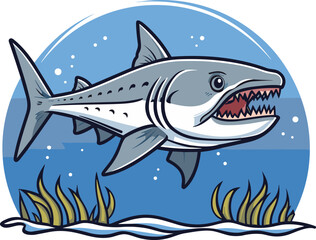 Tiger shark fish underwater vector cartoon