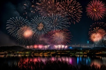 fireworks over the river Generated Ai