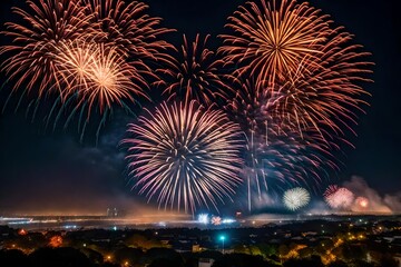 fireworks over the river Generated Ai