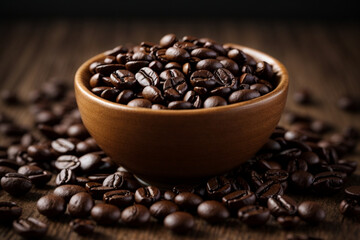 Fototapeta premium Cup coffee beans wooden