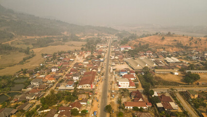 The aerial view of Muang Khoun in Northern Laos