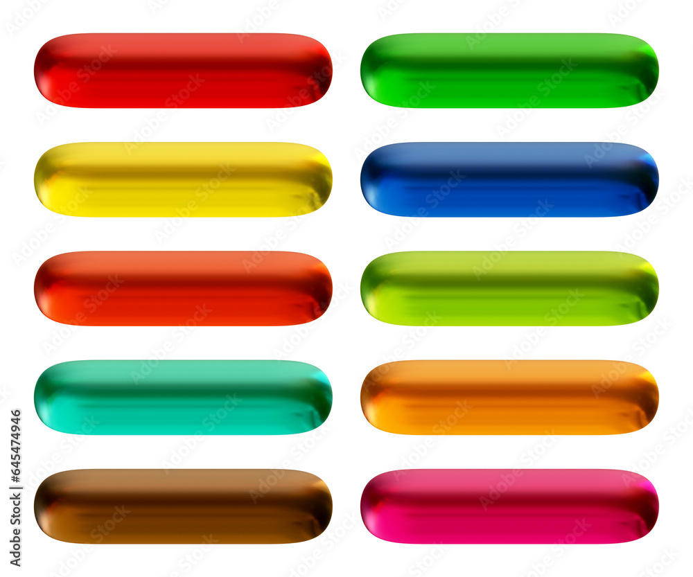 Fototapete Set of round rectangle shape buttons in 3d rendering isolated on transparent background for text, infographic, web and frame concept.
