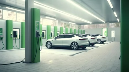Fotobehang station fast electric car vehicle charger. © maretaarining