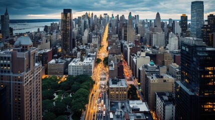 impressive image offering an overhead perspective American city, with traffic seamlessly navigating...