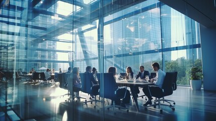 A business meeting in progress at a conference table