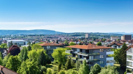Fototapeta na wymiar an enticing panoramic image showing the suburban apartment buildings
