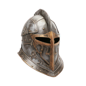 Ancient knight helmet isolated on white created with Generative AI