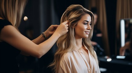 Fototapeta premium hairdresser doing a girl's hair.