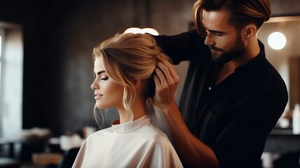 hairdresser doing a girl's hair.