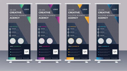 Corporate rollup banner template, advertisement, pull up, polygon background, vector illustration, business flyer, and display banner for your Corporate business, company, and restaurant with 3 color