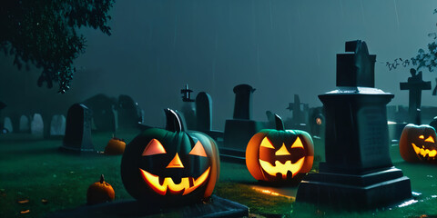 Halloween Pumpkin on graveyard