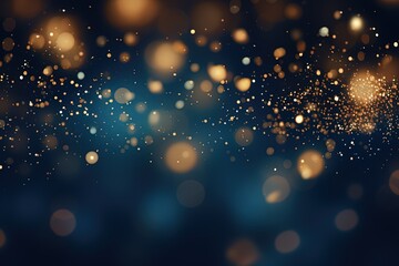 Abstract background with blurred defocused light bokeh dots in gold and blue tones