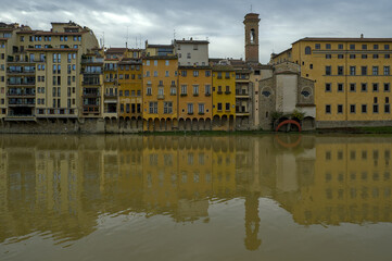 Old buildings on the edge of Arno river in Florence, Italy