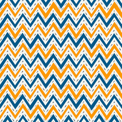 Ethnic seamless pattern. Freehand zigzag stripes print. Boho chic design background. Tribal wallpaper. Brush wavy lines. Handdrawn geometric ornament. Chevron backdrop. Indigenous image. Vector work