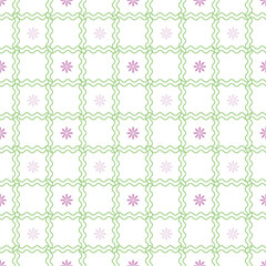 seamless repeat pattern without little purple flowers in-between double green lined checkered on a white background perfect for fabric, scrap booking, wallpaper, gift wrap projects