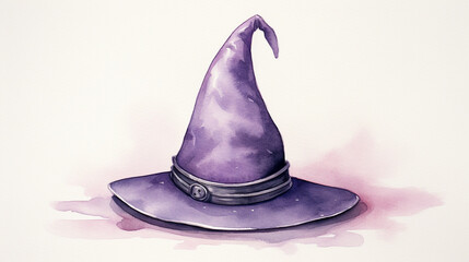 Cute Halloween Themed Witch's or Wizard's Hat - Simple and Minimalist Watercolor - Isolated on White Background - Children's Illustration Art Style with Copy Space