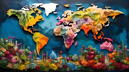 Fototapeta na wymiar Education and Intelligence Collage with World Travel Theme, bulb, light, map, globe, generative AI 