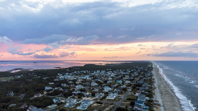 Sunset Corolla Aerial View - Corolla, Outer Banks, North Carolina Beach